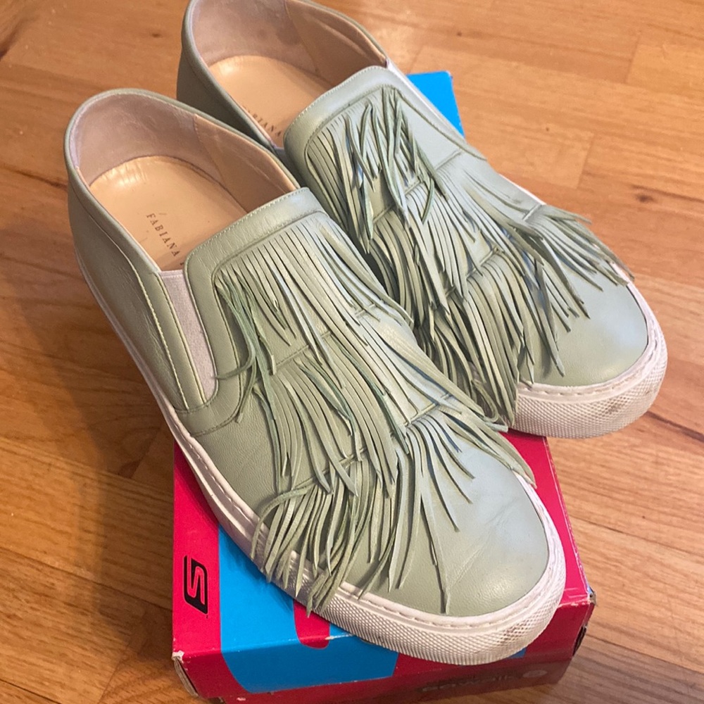 Fringe Slip-On Sneakers in Sage Green - Women's Casual Comfort
